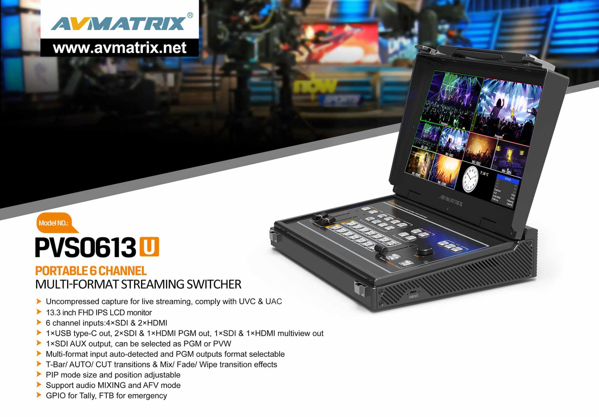 Artikelfoto AVMATRIX Kompakt Videomischer PVS0613U 13.3 Zoll Bildschirm
