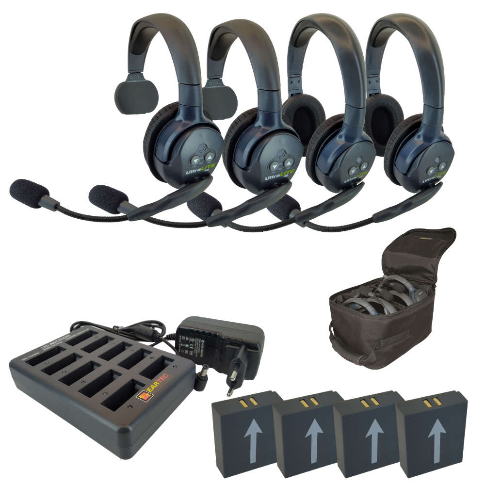 Eartec Ul422-Hd 4-Headset Intercom Kit With Charger & Case