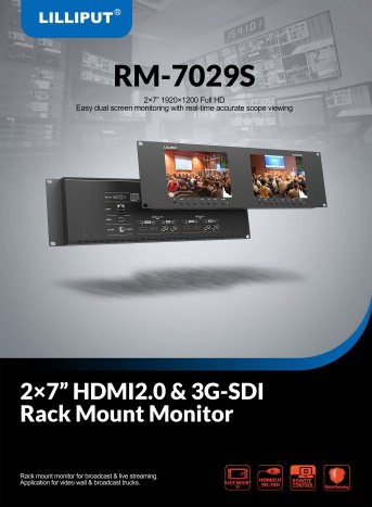 Lilliput RM-7029S Doppel 7 Zoll 4K Rackmount Monitorbrücke – 3 RU Rackmount Monitor